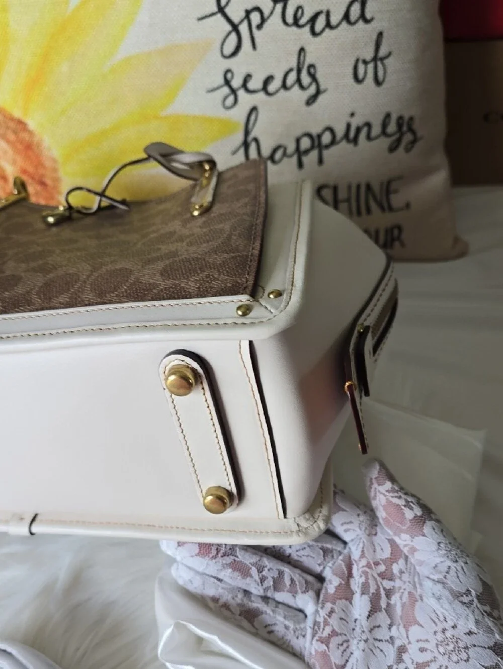 Coach Dreamer 36 Brown Signature Canvas Satchel And Cream Leather NWT
